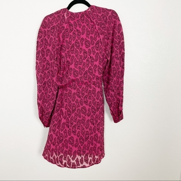 IRO Tiestina Leopard Print Mini Dress Red Pink Party Evening Long Sleeve Wrap - Picture 11 of 14